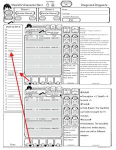 Screenshot of Shwaffle's Encounter Sheet, with illustration of initiative tracker.